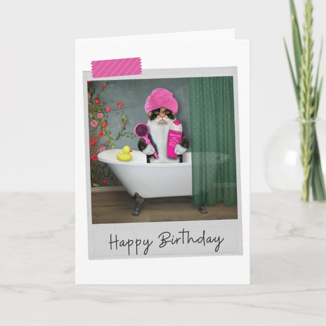 Bathtime Calico Cat Funny Birthday Card (Front)