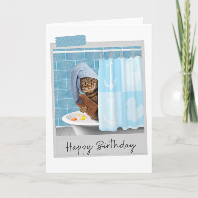 Bathtime Cat Funny Birthday Card (Front)
