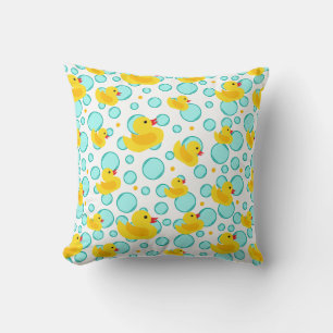 Bathtime Cute Yellow Rubber Ducks Bubbles Pattern Cushion