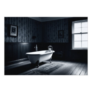 Bathtub in a dark room with ambient lighting photo print
