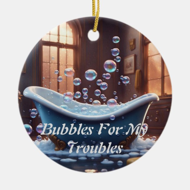 Bathtub With Bubbles, Cute, Funny Cartoon  Ceramic Ornament (Front)