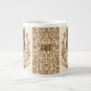 Batik, Batik Cat, Black Beige, Vintage Style Large Coffee Mug