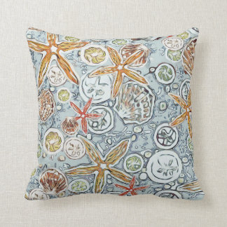 Batik Beach Starfish & Seashell Painting Cushion