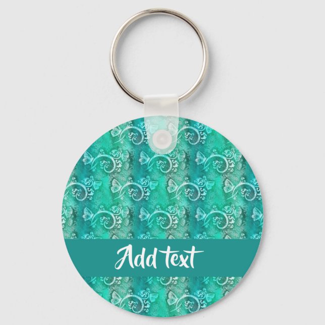 Batik blue swirls patterned key ring (Front)