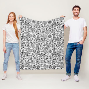 Batik boho style floral paisley pattern fleece blanket