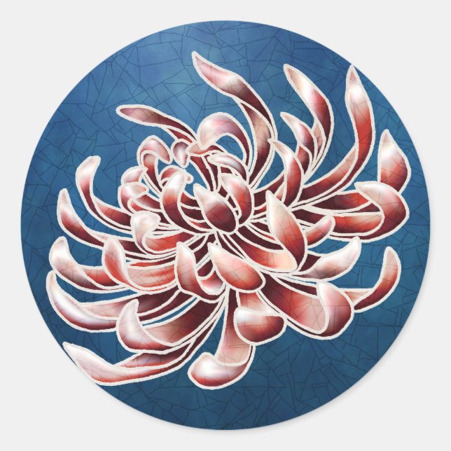 Batik Chrysanthemum Classic Round Sticker (Front)