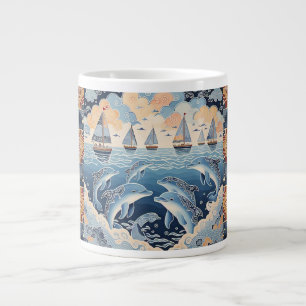 Batik , Dolphins of Serenity Large Coffee Mug