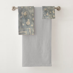 Batik Dye Blue Grey Circle Boho Bath Towel Set