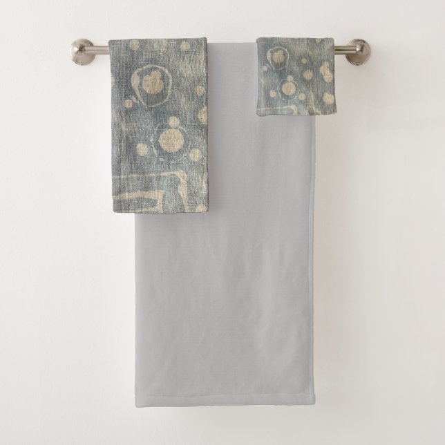 Batik Dye Blue Grey Circle Boho Bath Towel Set (Insitu)
