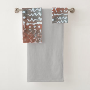 Batik Dye Blue Grey Circle Boho Bath Towel Set