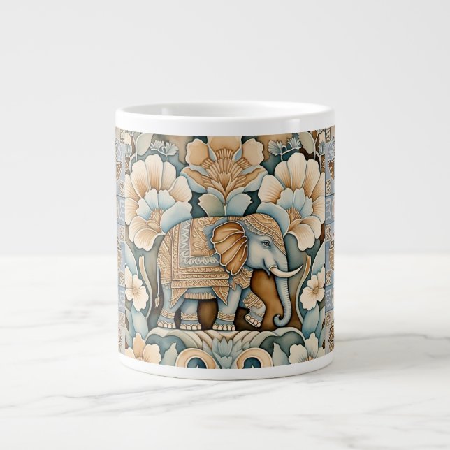 Batik Elephant Design Large Coffee Mug (Front)