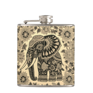 Batik Elephant Vintage Style Design, Specialty Mug Hip Flask