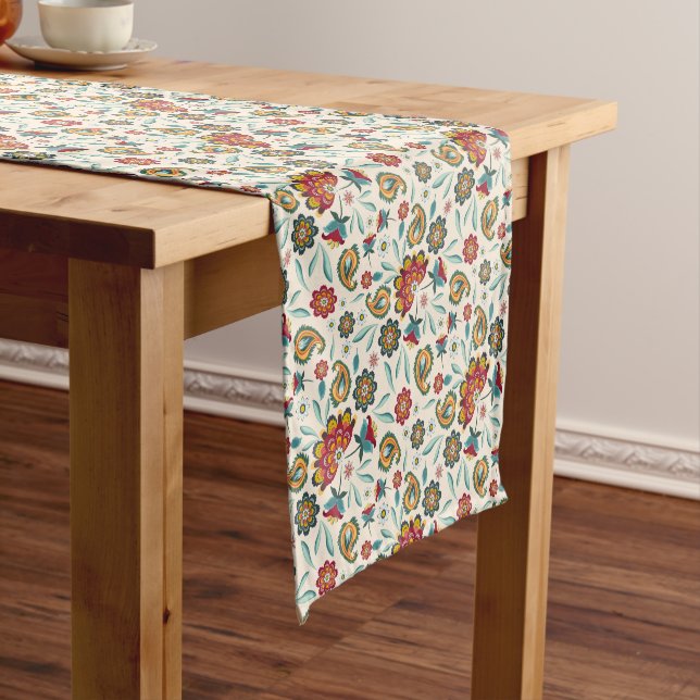 Batik Floral Boho Indonesian Style Short Table Runner (In Situ)