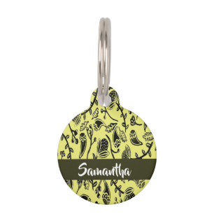 Batik floral brown pattern pet tag