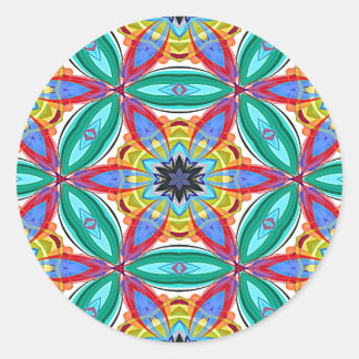 Batik flower mandala shape classic round sticker