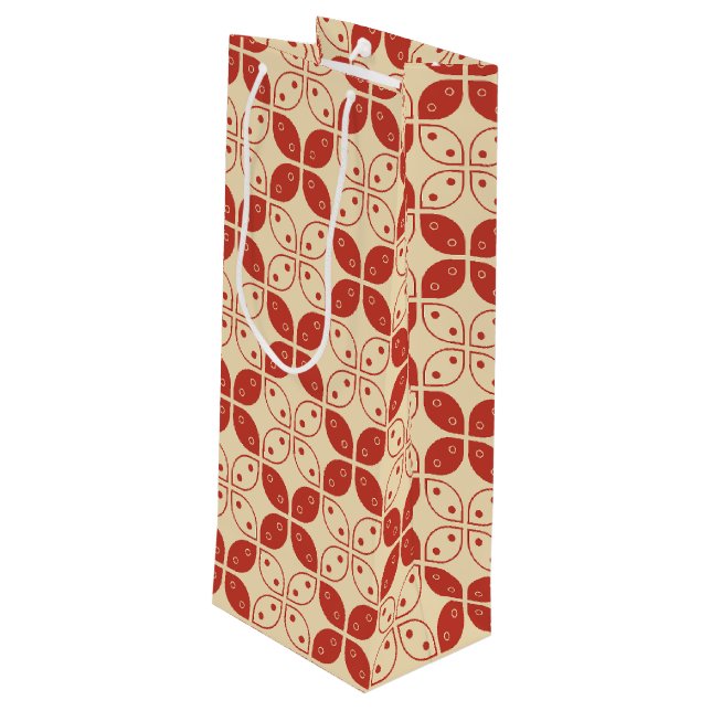 Batik Kawung, Indonesian Pattern, Javanese, Ethnic Wine Gift Bag (Back Angled)