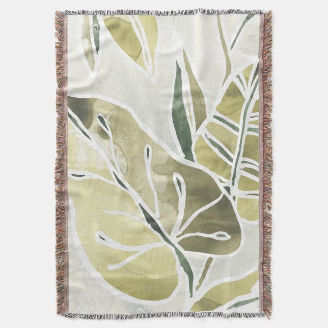 Batik Leaves Throw Blanket (Front Vertical)