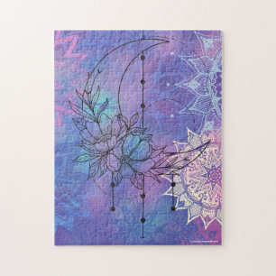 Batik Mandala and moon poster Jigsaw Puzzle
