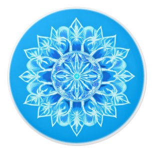 Batik Mandala Flower in Turquoise Ceramic Knob