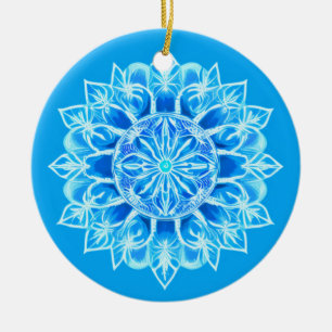 Batik Mandala Flower in Turquoise Ceramic Ornament