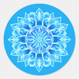 Batik Mandala Flower in Turquoise  Classic Round Sticker