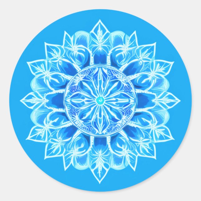 Batik Mandala Flower in Turquoise  Classic Round Sticker (Front)