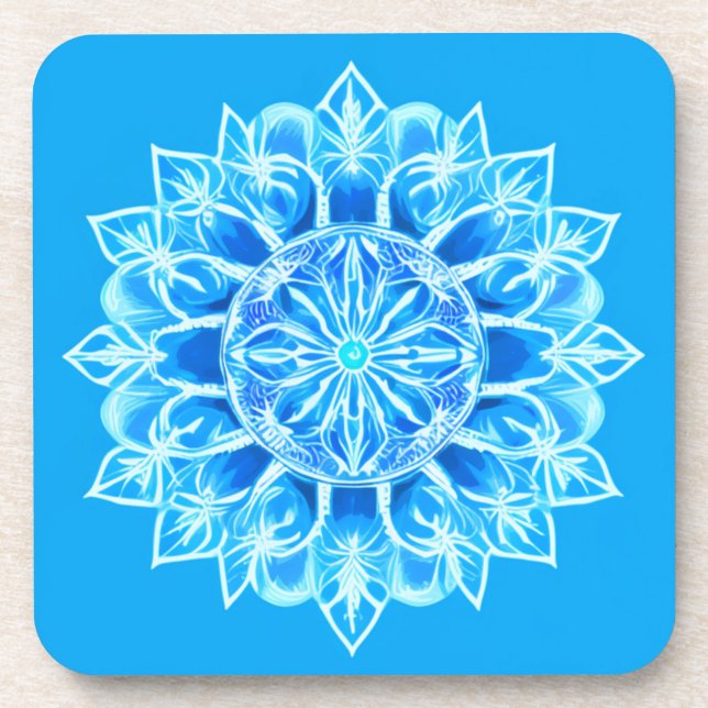 Batik Mandala Flower in Turquoise  Coaster (Front)