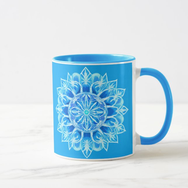 Batik Mandala Flower in Turquoise   Mug (Right)