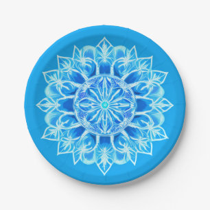 Batik Mandala Flower in Turquoise Paper Plate