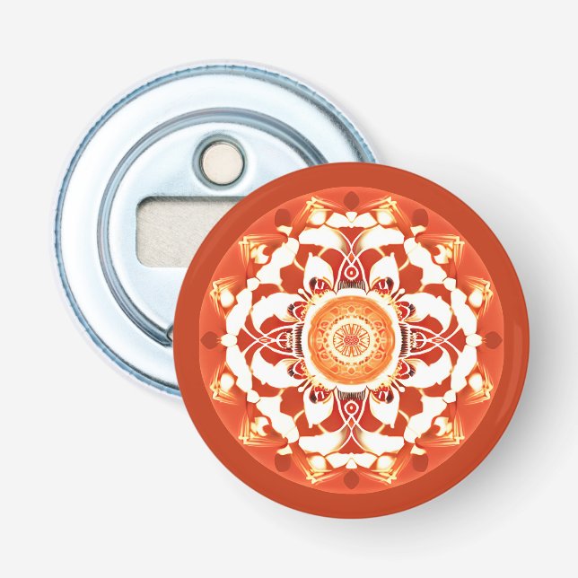 Batik Mandala Pattern in Rust Red Bottle Opener (Front)