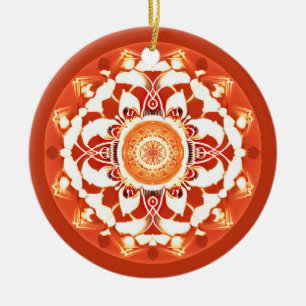 Batik Mandala Pattern in Rust Red  Ceramic Ornament