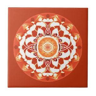 Batik Mandala Pattern in Rust Red  Ceramic Tile