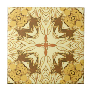 Batik Mandala Pattern Mustard Gold and Brown   Ceramic Tile