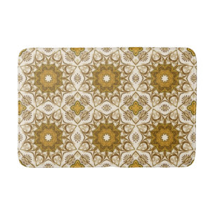 Batik Mandala Pattern Mustard Gold and Cream  Bath Mat