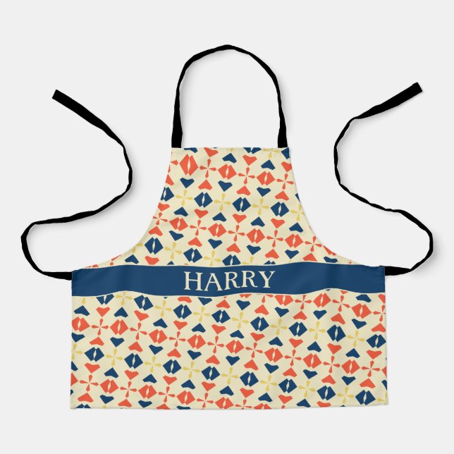 Batik Orange Blue Minimal Pattern Apron (Front)
