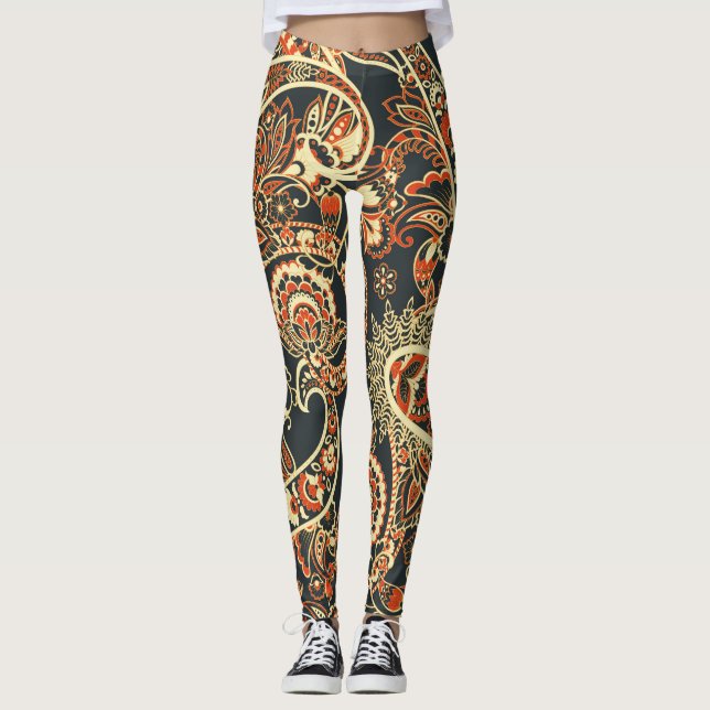 Batik Paisley: Vintage Seamless Pattern. Leggings (Front)