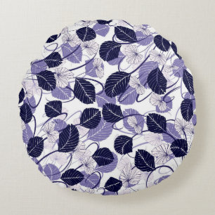 Batik Purple Leaves and Vines Illustration Pattern Round Cushion