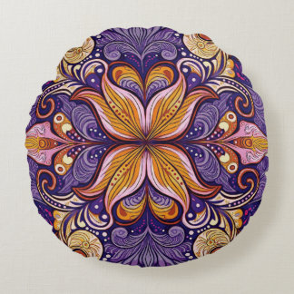 Batik Purple Pattern Round Cushion