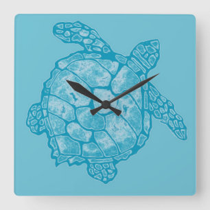 Batik Sea Turtle Square Wall Clock