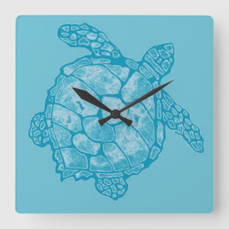Batik Sea Turtle Square Wall Clock
