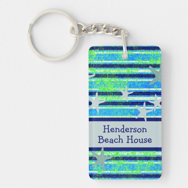 Batik Stripes Beach House Acrylic Keychain (Front)