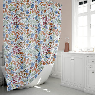 Batik Style Fall Leaves Tossed Pattern Shower Curtain
