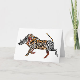 Batik Style Warthog Birthday Card