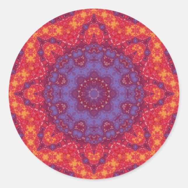 Batik Sunset Watercolor Mandala Classic Round Sticker (Front)