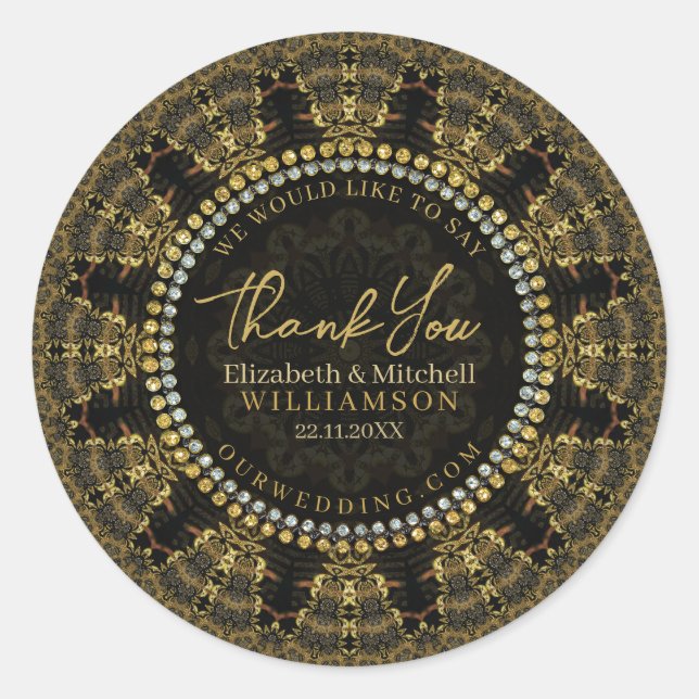 Batik Sunshine Black Gold Thank You Classic Round Sticker (Front)