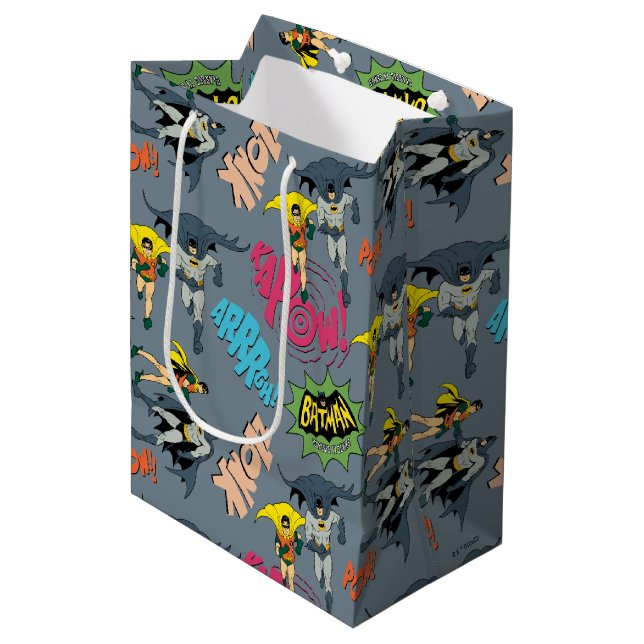 Batman And Robin Action Pattern Medium Gift Bag (Front Angled)