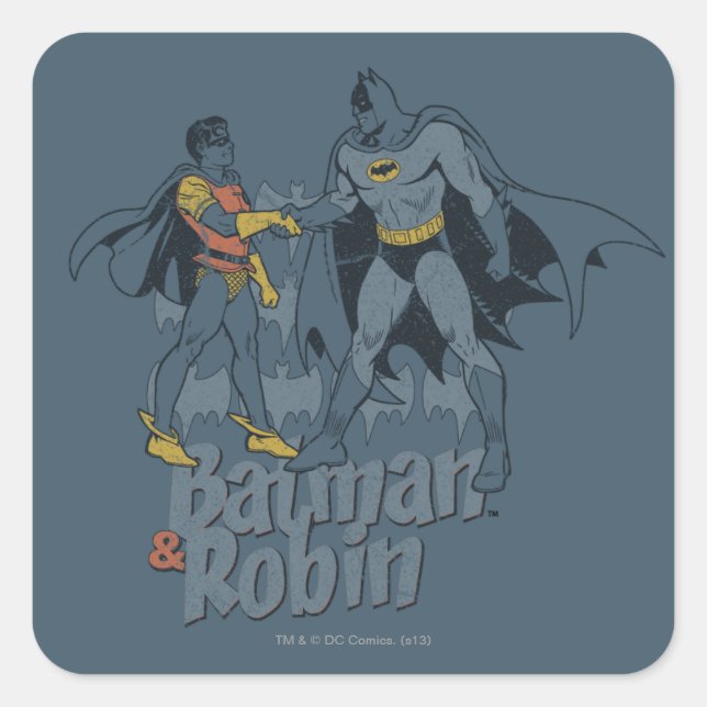Batman And Robin Distressed Graphic Square Sticker (Front)