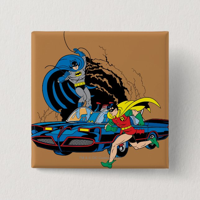 Batman And Robin In Batcave 15 Cm Square Badge (Front)