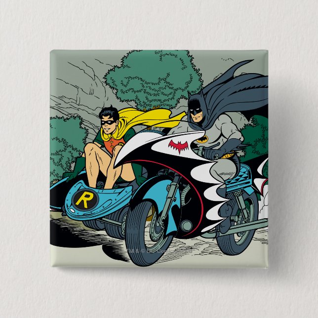 Batman And Robin In Batcycle 15 Cm Square Badge (Front)