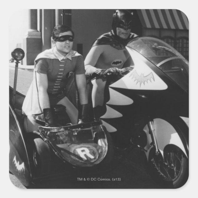 Batman and Robin in Batcycle Square Sticker (Front)